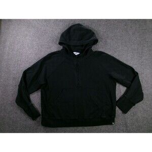 Joylab Hoodie Women Large Black Quarter Zip Fleece Black Pullover Sweatshirt